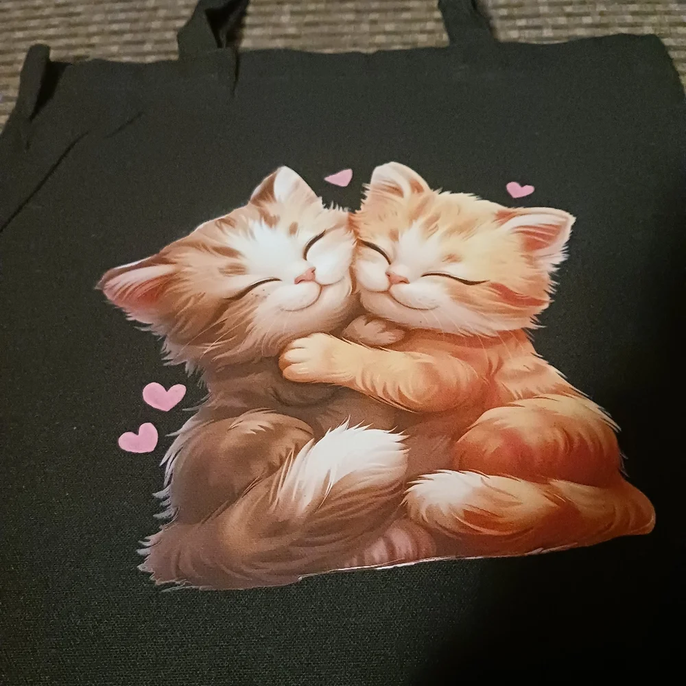 Black Cat Tote Bag with Cute Kittens